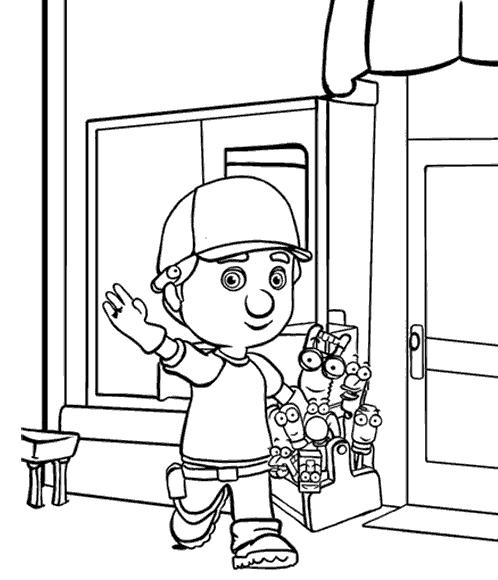 coloriage manny marche dans la rue avec ses outils